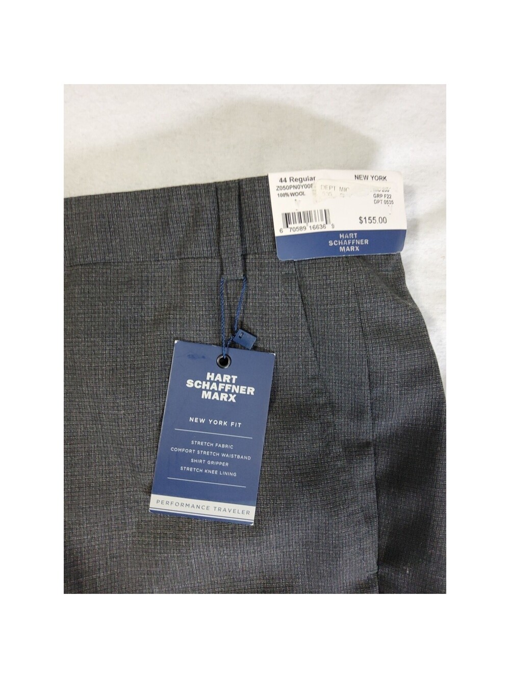 Hart Schaffner Marx New York 100% Wool Dress Pants 44R Unhemmed Gray $155 NWT - Picture 8 of 15